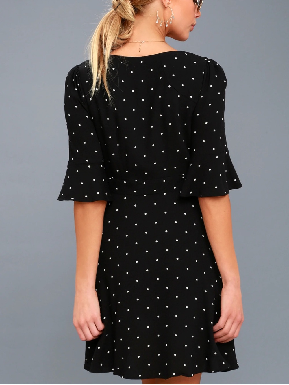 Free People Black Polka Dot Tie-Front Dress - Picture 3 of 8